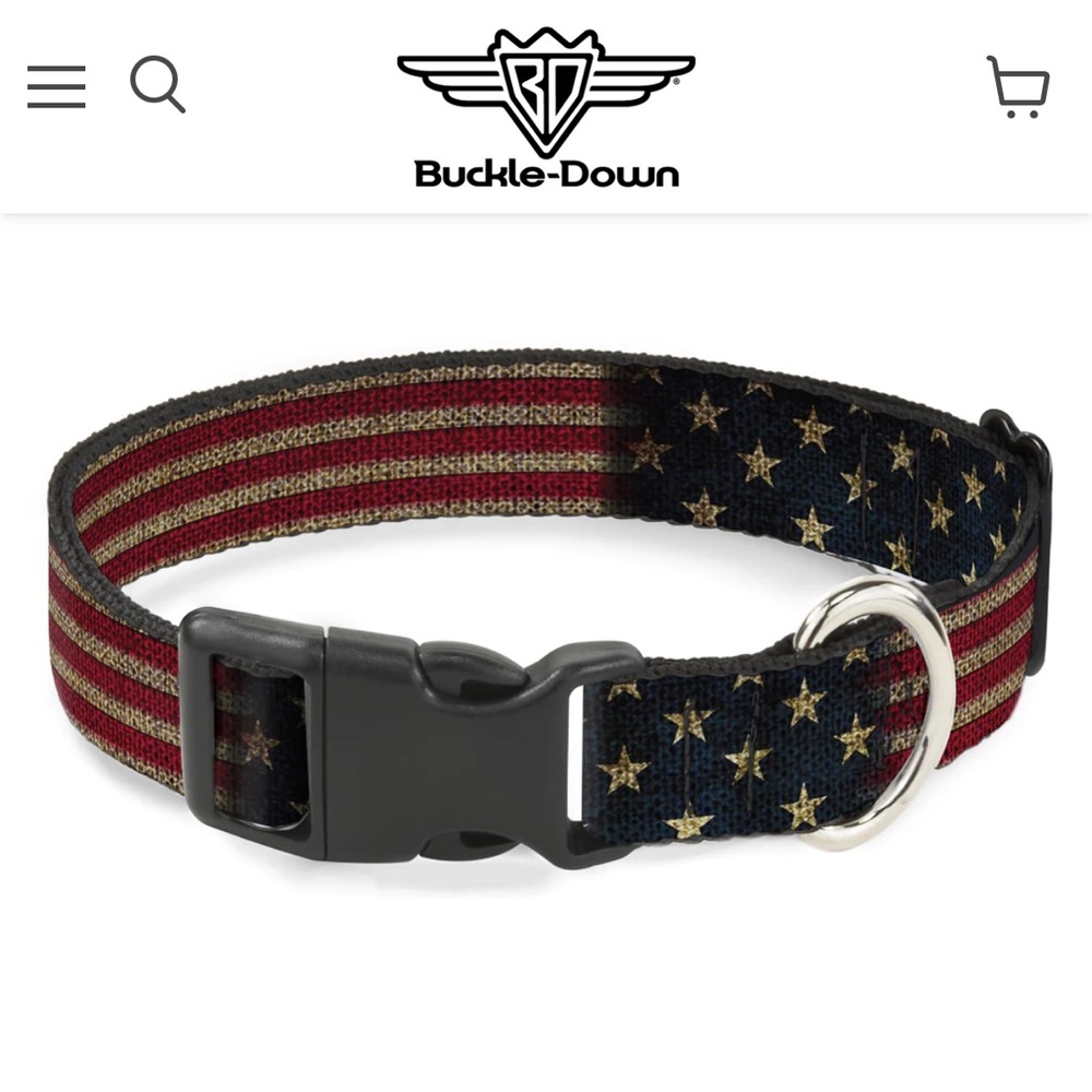 2/$20 NEW Vintage US Flag Dog Pet Collar Adjustable LARGE 15” - 26” Neck Size